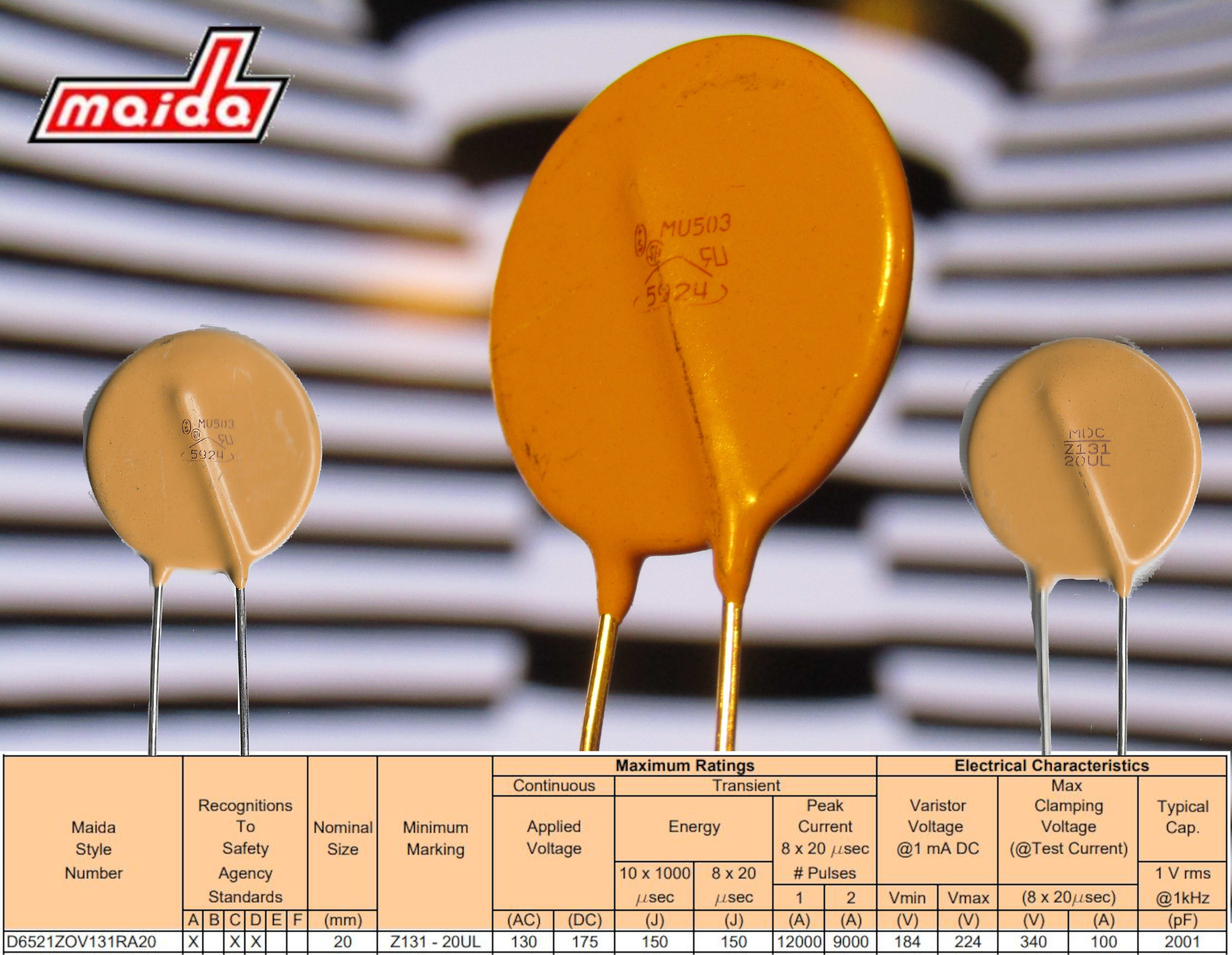 Z131-20UL Zinc Metal Oxide Varistor MOV 130 VAC / 175 VDC continuous