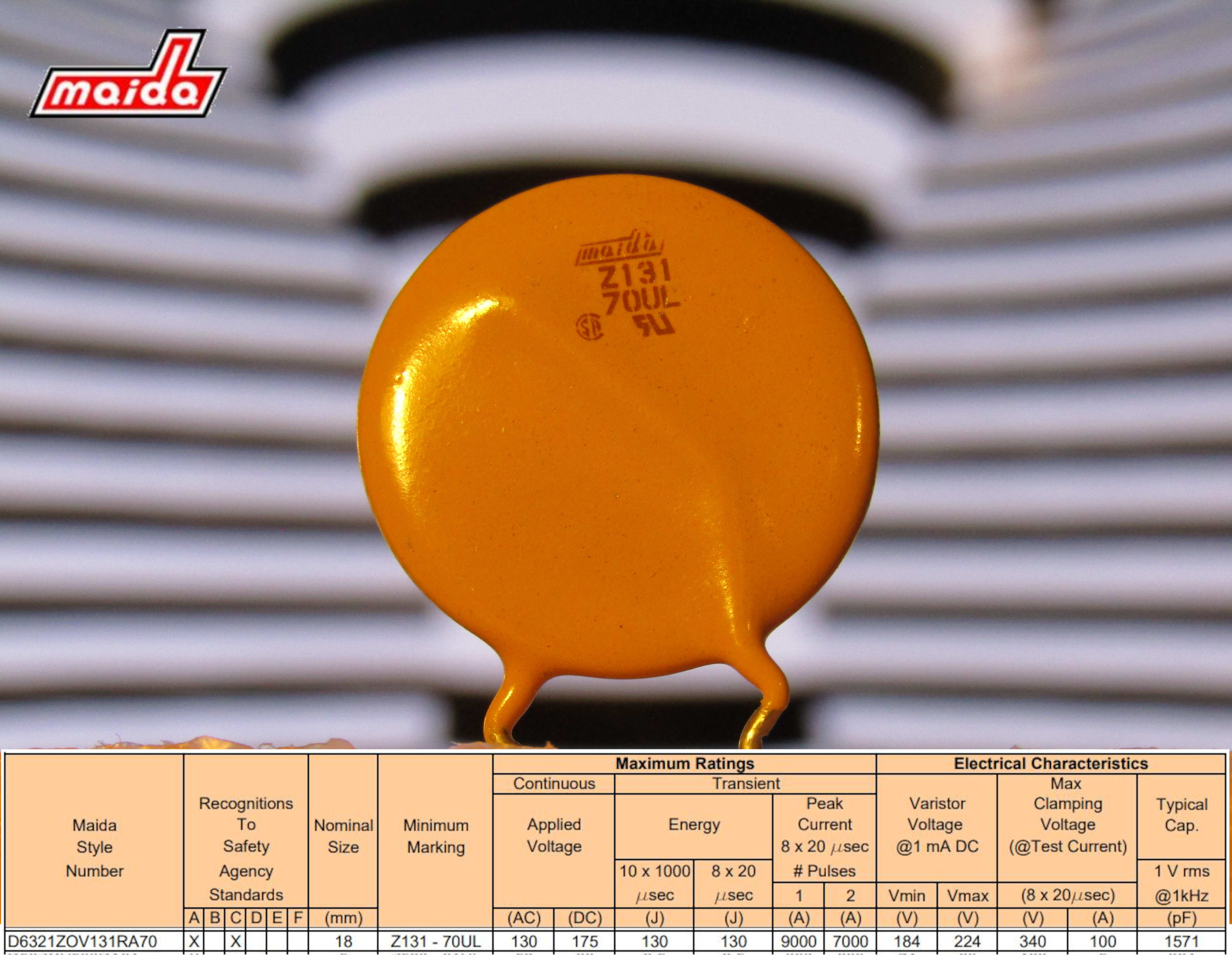 Z131-70UL Zinc Oxide Varistor MOV 130 VAC / 175 VDC continuous